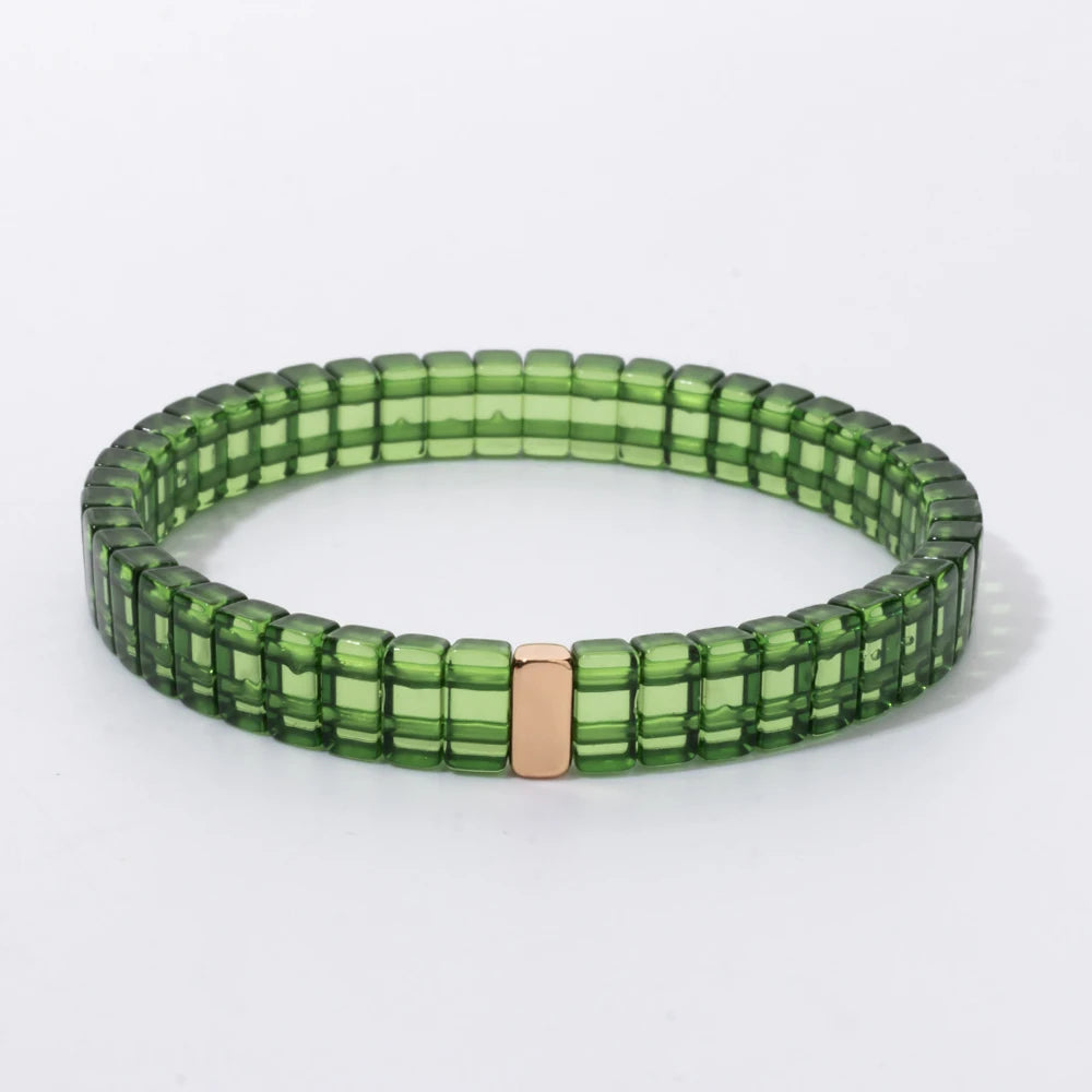 luckacco 4x8mm crystal acrylic bangle for women handmade rainbow color elastic bracelets