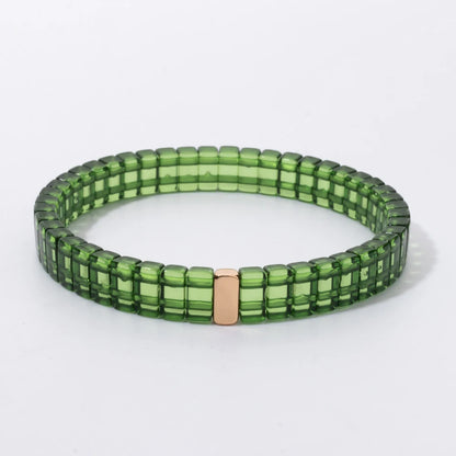 Luckacco 4x8mm Crystal Acrylic Bangle For Women Handmade Rainbow Color Elastic Bracelets
