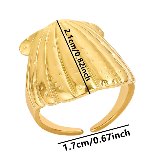 Luckacco 1pc Stylish Marine Jewelry Ocean Sea Animals Conch Starfish Shell Ring Stainless Steel Jellyfish Scallop Rings Women Charm Gift