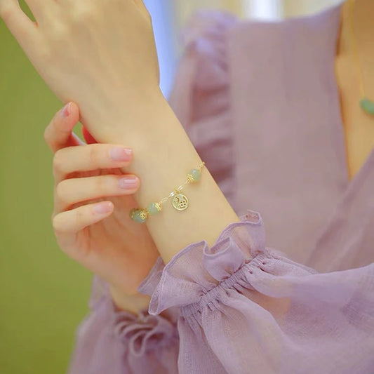 Luckacco Fu Character Lucky Hetian Jade Antique Bracelet Creative All-Match Auspicious Cute Female Temperamental Fashion Gifts Femme