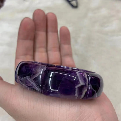 Luckacco Natural Amethyst Stone Beads Bracelet Natural Energy Stone Bangle Gemstone Jewelry for Woman Birthstone for Aquarius for Gift