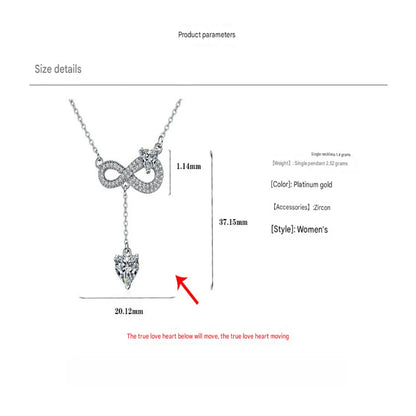 Luckacco 925 Sterling Silver Necklace Tassel Heart Pendant Sparkling Zircon Women's Necklace Birthday Party Gift Jewelry Accessories