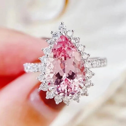 Luckacco Pink Cubic Zirconia Ring Suitable for Women's Engagement Wedding Luxury Accessories Sparkling Silver Fashion Jewelry