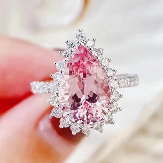Luckacco Pink Cubic Zirconia Ring Suitable for Women's Engagement Wedding Luxury Accessories Sparkling Silver Fashion Jewelry