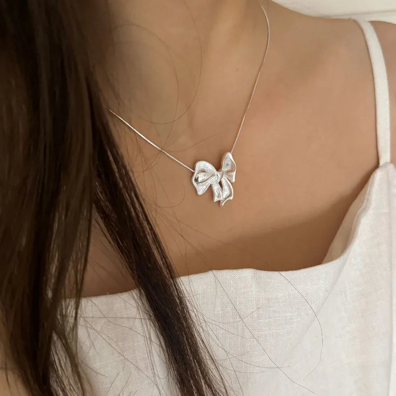luckacco new trendy fashion 925 silver pearl simple elegant thin chain pendant necklace for women girl jewelry dropship