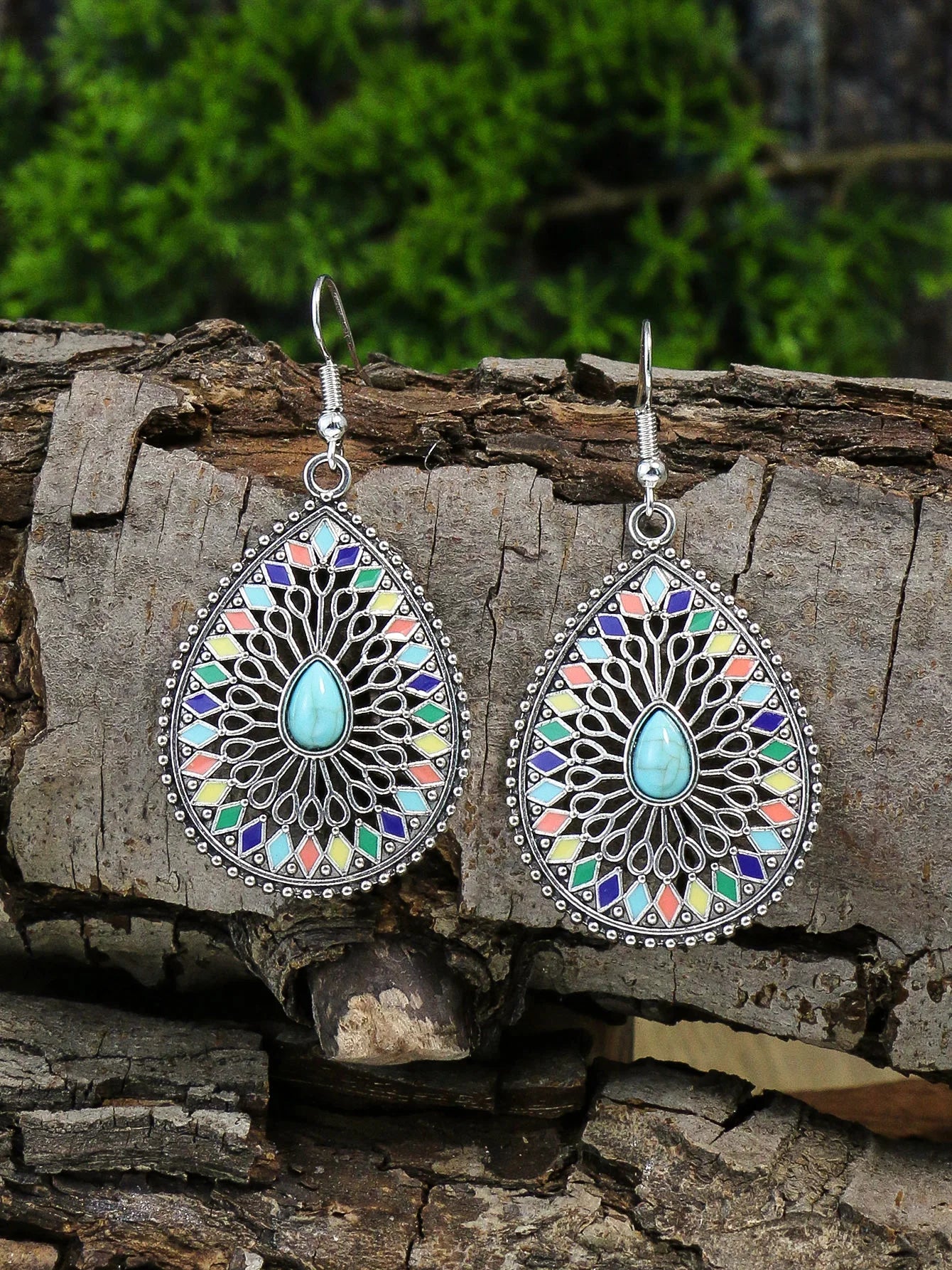 luckacco ethnic feng shui droplet hollow colored glazed earrings for women bohemian vacation short necklace jewelry set