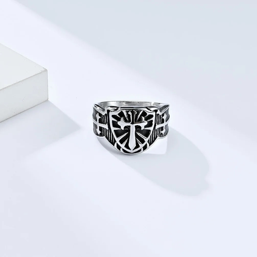 luckacco vintage exorcism saint benedict cspb cross ring men punk amulet christianity rings stainless steel jewelry gift