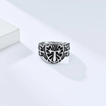Luckacco Vintage Exorcism Saint Benedict Cspb Cross Ring Men Punk Amulet Christianity Rings Stainless Steel Jewelry Gift