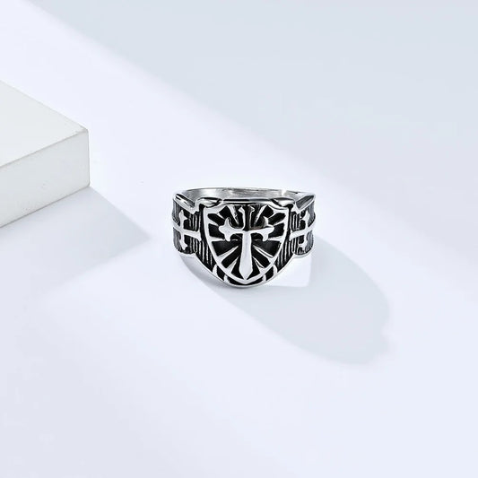 Luckacco Vintage Exorcism Saint Benedict Cspb Cross Ring Men Punk Amulet Christianity Rings Stainless Steel Jewelry Gift