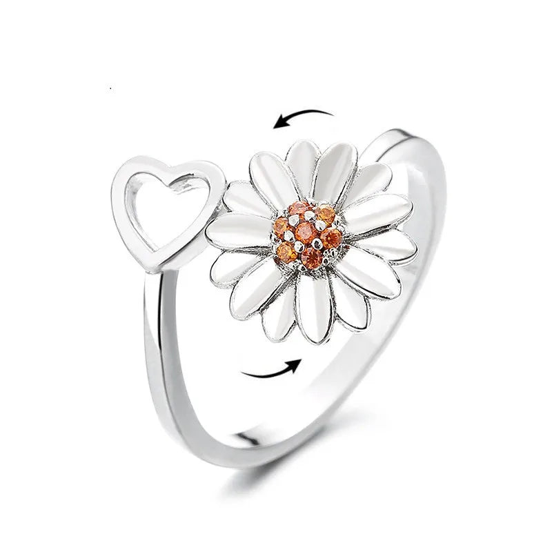 luckacco fashion fidget spinner ring anxiety for women multiple crystal sunflower finger rings rotate anti stress jewelry wedding gift