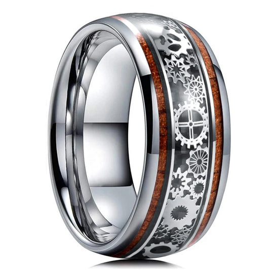 Luckacco Fashion 8mm Men Stainless Steel Rings Inlay Meteorite Abalone Shell Rings For Men Women Wedding Engagement Band Jewelry Gift