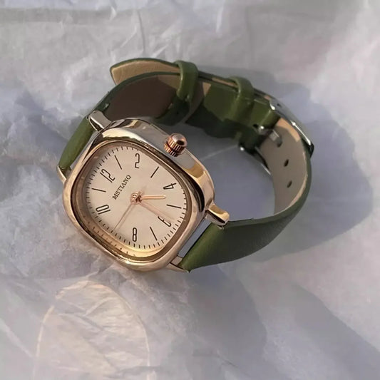 Luckacco Casual Wrist Watches Retro Square Quartz Digital Mini Dial Leather Strap Fashionable Clock Waterproof Wristwatch for Women