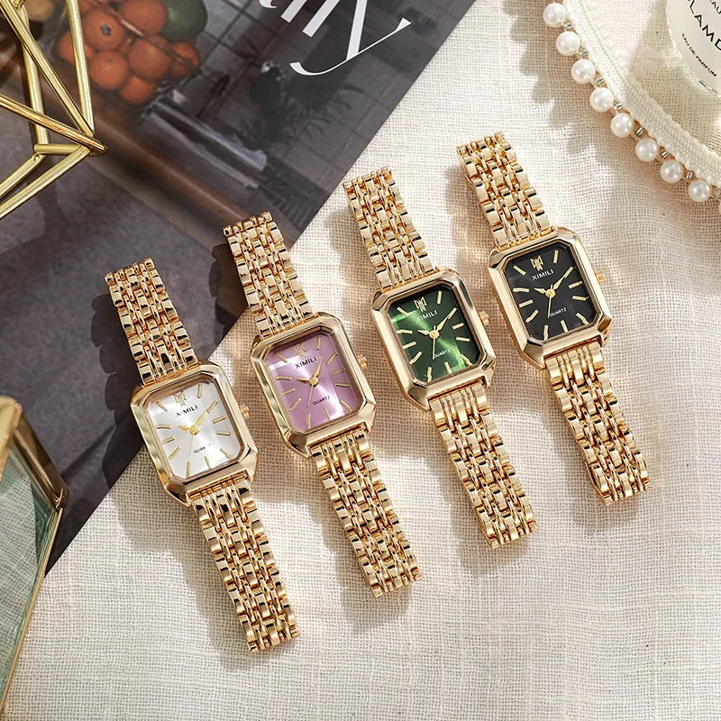luckacco 2025 hot brand stainless steel strap watch women luxury gift quartz wristwatch student fashion simple square quartz watches
