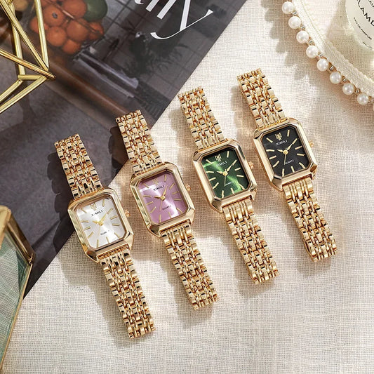 Luckacco 2025 Hot Brand Stainless Steel Strap Watch Women Luxury Gift Quartz Wristwatch Student Fashion Simple Square Quartz Watches