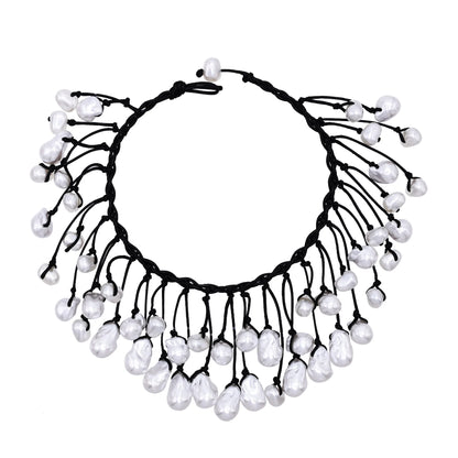 Luckacco Luxury Weave Imitation Pearl Baroque Necklace For Women Fashionable Long Chain Dress Jewelry Female Elegant Accessory Gift