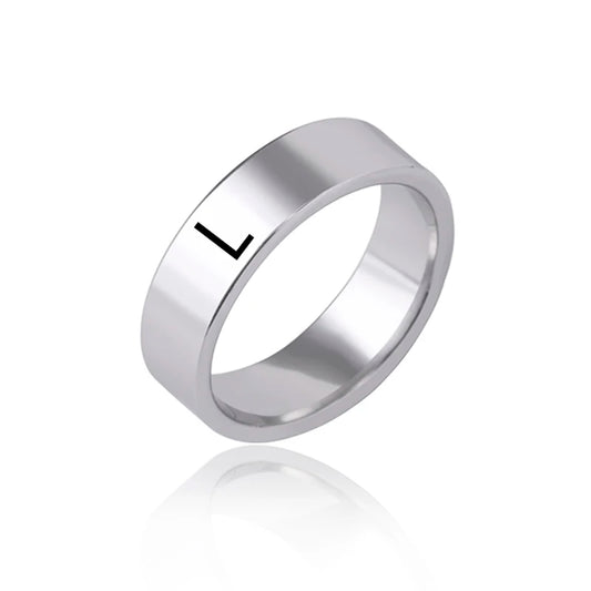 Luckacco Fashion 26 English Initial Letter Ring Stainless Steel Engraved Name Rings For Women Birthday Gifts