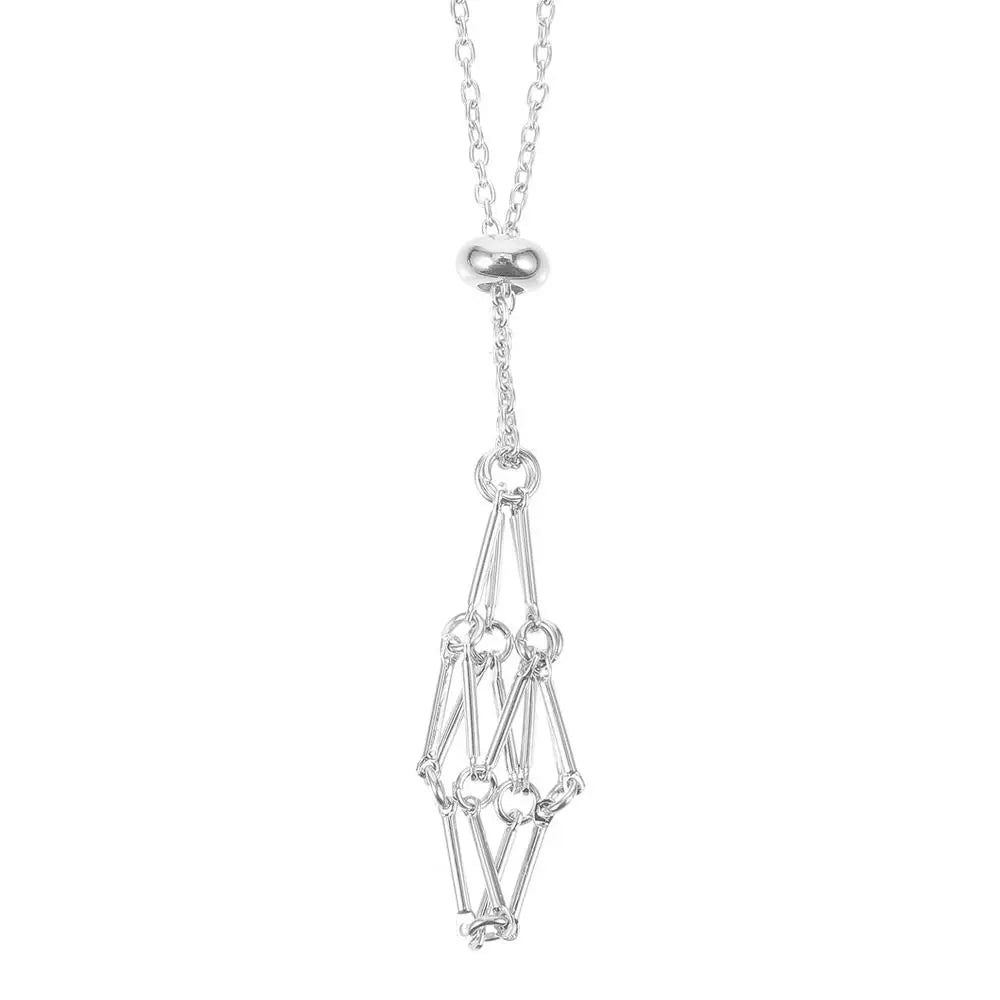 luckacco stainless steel crystal holder cage necklace silver color interchangeable stone holder necklace necklace accessories gold color