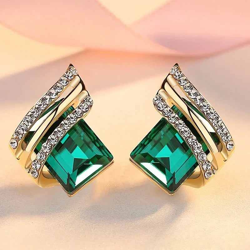 luckacco fashion gold-plated zircon earrings crystal earrings engagement earrings for women princess jewelry birthday anniversary gifts