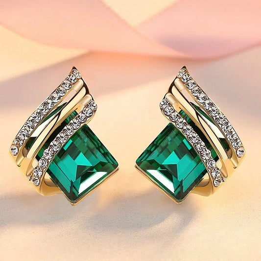 Luckacco Fashion Gold-plated Zircon Earrings Crystal Earrings Engagement Earrings for women Princess Jewelry Birthday Anniversary Gifts