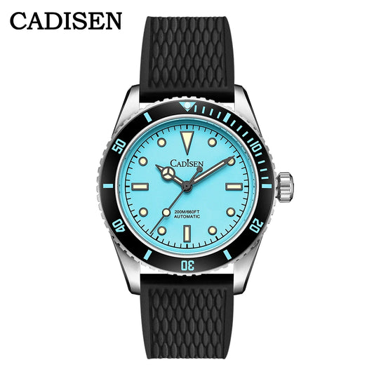 Luckacco CADISEN Luxury Men Watch 38mm Diver Vintage Automatic Business Wristwatches NH35 Mechanical Sapphire 20 Bar Mens Retro Clock