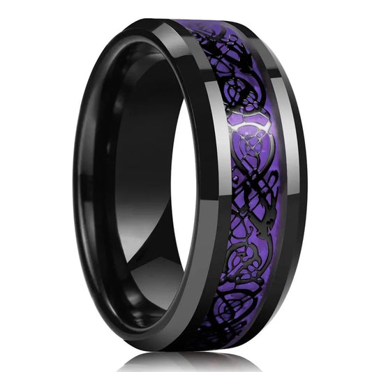 Luckacco Fashion Men 8mm Rose Gold Color Stainless Steel Rings Double Groove Pattern Promise Rings For Men Wedding Jewelry Accessories