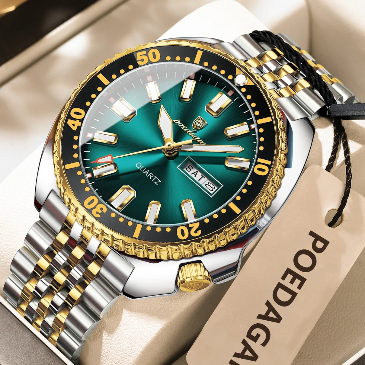 luckacco poedagar business men watch date week waterproof luminous luxury man wristwatch sports stainless steel men's quartz watches male
