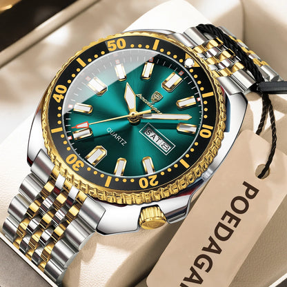Luckacco POEDAGAR Business Men Watch Date Week Waterproof Luminous Luxury Man Wristwatch Sports Stainless Steel Men's Quartz Watches Male
