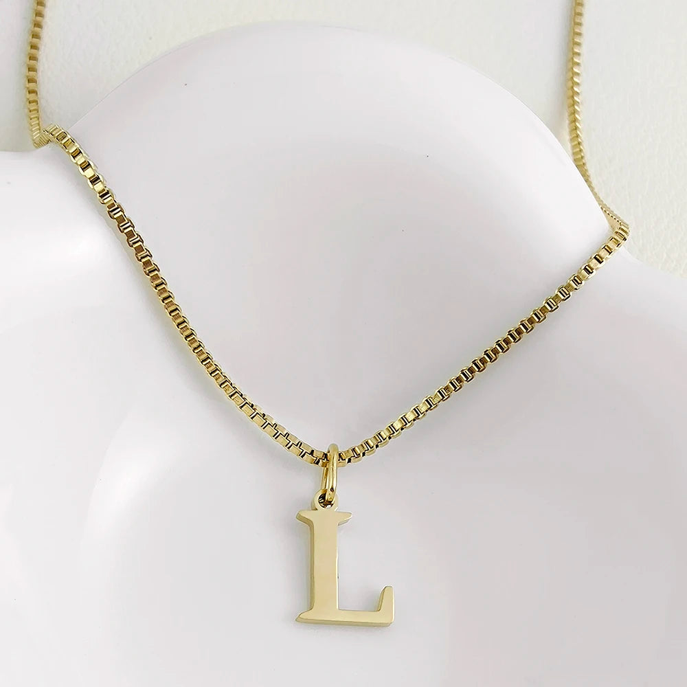 luckacco initial necklace letter pendant chamrs stainless steel necklace jewelry women's necklace box chain choker woman trend 2025 gift