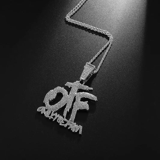 Luckacco Hip Hop Ice Out Zircon Letter Otf Letter Pendant Necklace for Men and Women Fashion Rock Party Jewelry Gift