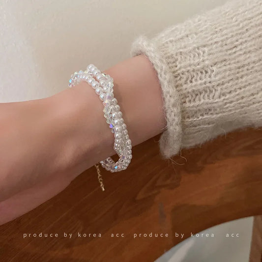 Luckacco Irregularity Multilayer Baroque Pearl Chain Bracelet for Women Wedding Bridal Kpop Luxury Beaded Heart Bracelets Couple Jewelry