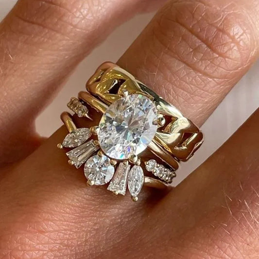 Luckacco ORZTOON Fashion Geometric Gold Color Personal Shiny Zircon Exquisite Rings For Women Party Accessories Gifts Custom Jewelry