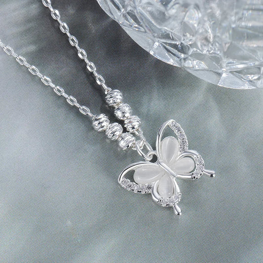 Luckacco New 925 Sterling Silver Butterfly Necklace Simple Personality Charm Animal Pendant Birthday Gift for Women Exquisite Jewelry