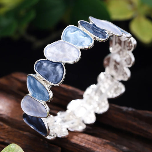 Luckacco Fashion Drip Oil Geometric Elastic Bracelet for Women Accessories New Trendy Silver Color Bangle Daily Party Prom Jewelry Gifts