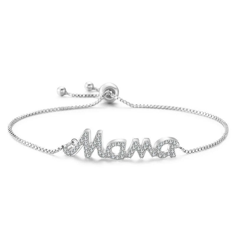 luckacco exquisite mama letter bracelet for women sparkling crystal zircon adjustable chain bangle mother's day mom birthday jewelry gift