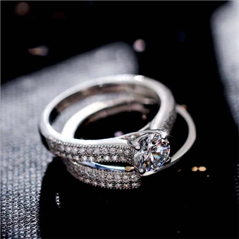luckacco qualities elegant rose gold silve colors rings for women trendy metal inlaid white zicron wedding ring engagement jewelry
