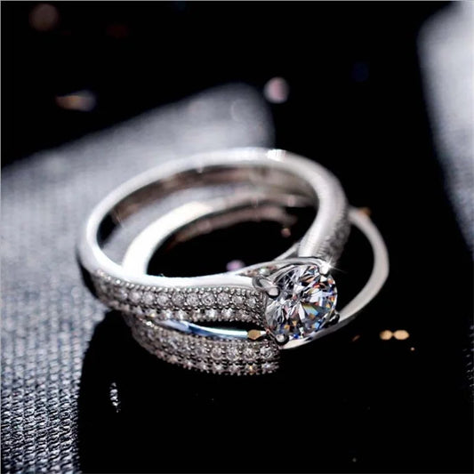 Luckacco Qualities Elegant Rose Gold Silve Colors Rings for Women Trendy Metal Inlaid White Zicron Wedding Ring Engagement Jewelry