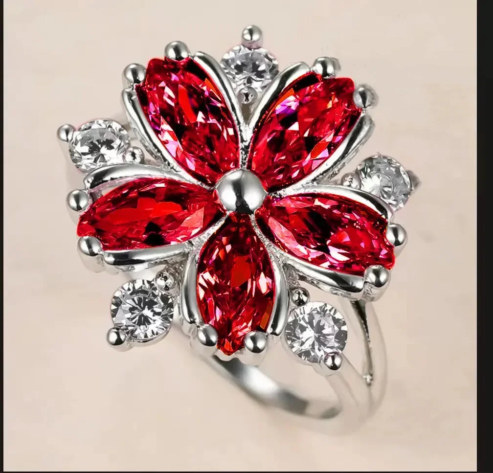luckacco hot sale cocktail party ring flower cubic zirconia  valentine's day gift  fashion jewelry luxury rings for women & lover