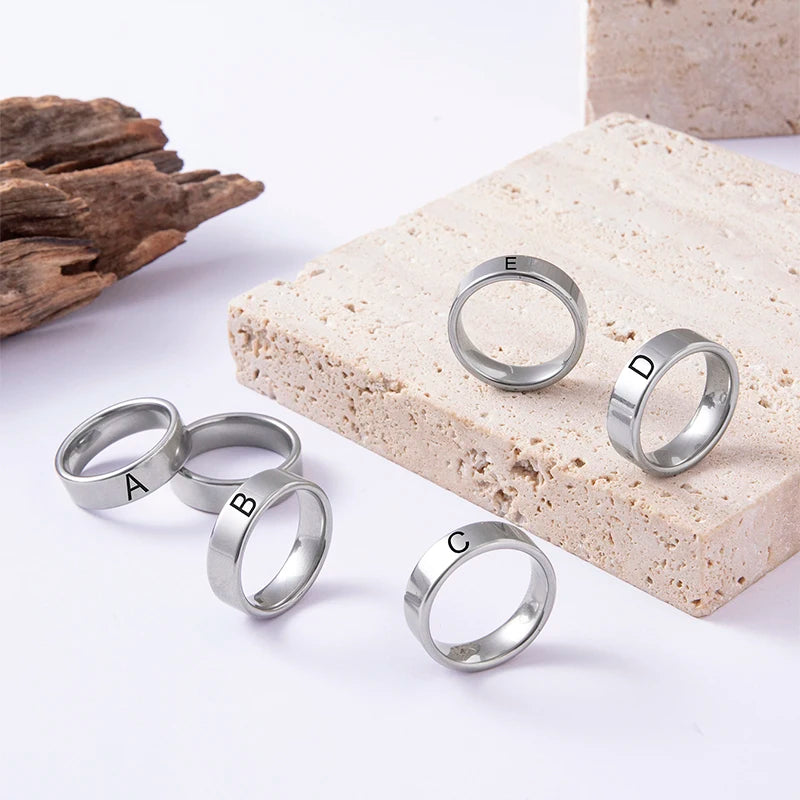 luckacco fashion 26 english initial letter ring stainless steel engraved name rings for women birthday gifts