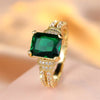 Luckacco Green Crystal Square Stone Engagement Rings For Women Yellow Gold Color Wedding Band Jewelry May Birthstone Mother's Day Gifts
