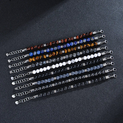 Luckacco 8mm Natural Stone Lapis Lazuli Beaded Bracelet Adjustable Stainless Steel Chain Bracelet for Men Women Handmade Jewelry Gifts