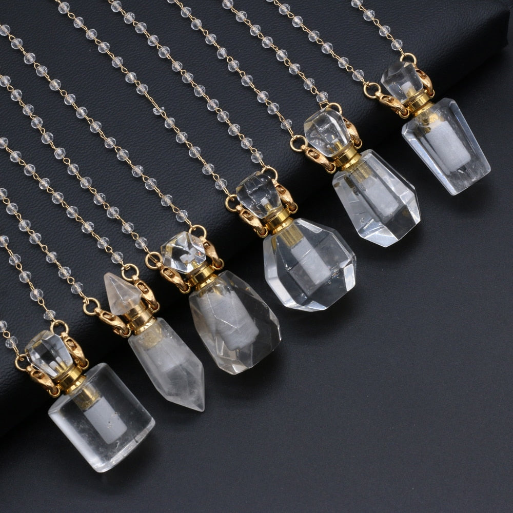 Natural Stone White Crystal Pendants Perfume Bottle Pendant for Jewelry Essential Oil Diffuser Reiki Heal Women Necklace Crafts - luckacco