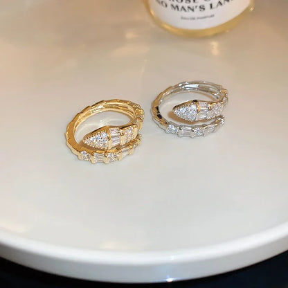 Luckacco Versatile Fashion Trendy Snake Shaped Open Rings for Women High-end Zircon Stainless Steel Adjustable Rings Jewelry Accessories