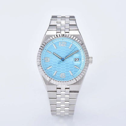 Luckacco New watch, 39.5mm men's watch, sapphire glass NH35 movement, textured dial, silver stainless steel case, stainless steel strap