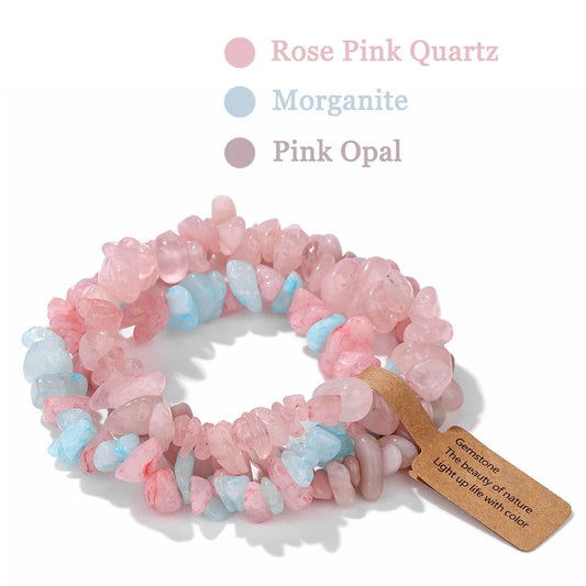 Luckacco 3PCS Natural Chip Stone Bracelet Set Irregular Fluorite Quartzs Stretch Bracelet With Tag Healing Jewelry Gifts For Women Men