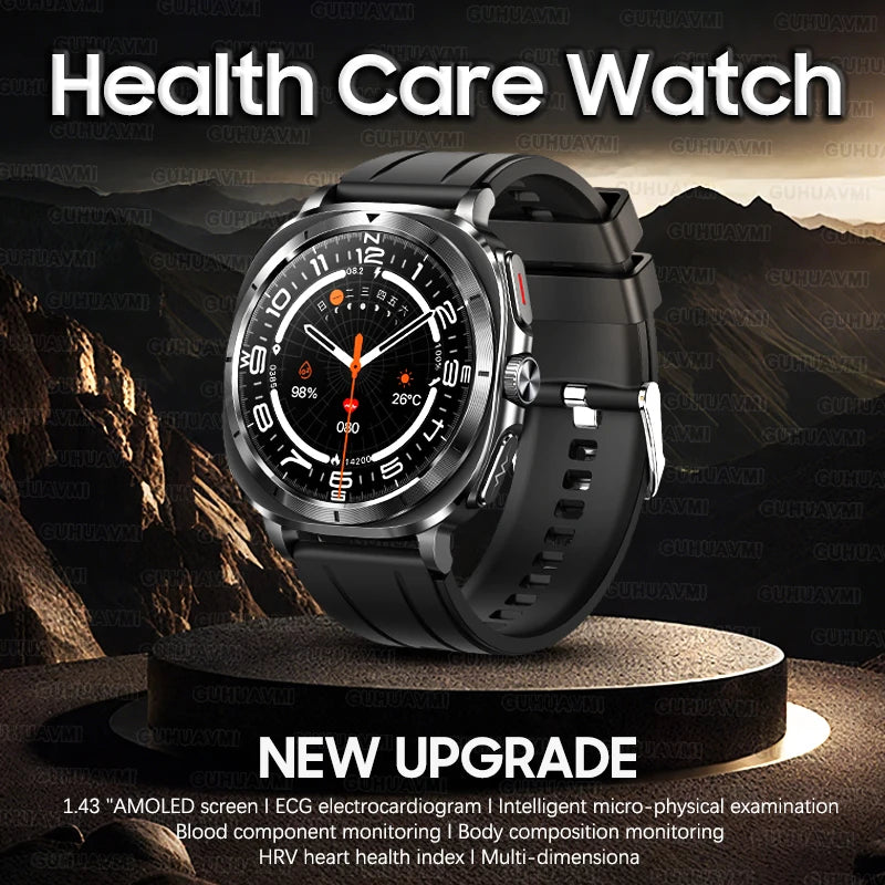 luckacco 2025 new high-end health care watch 7 ultra smart watch men ecg+ppg uric acid blood lipids body analysis bt call nfc smartwatchs