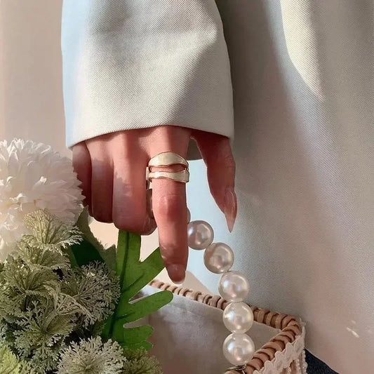 Luckacco Retro Gold Color Double Oil Drip Open Rings for Women Luxury Irregular Adjustable Finger Ring 2025 New Trendy Wedding Jewelry