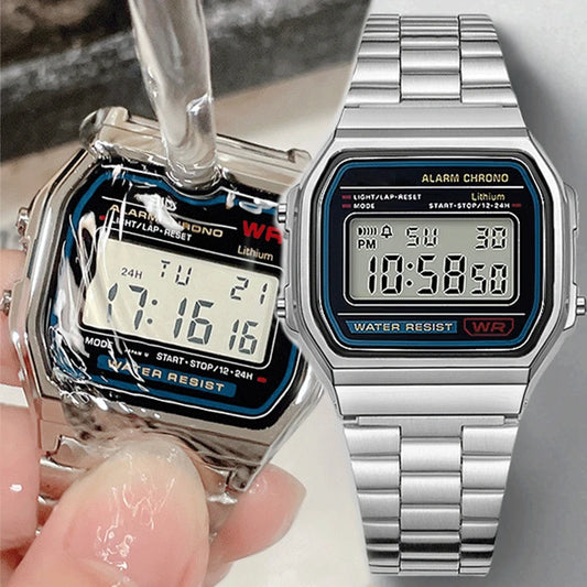 Luckacco F91W Luxury Watch Waterproof Retro Digital Stainless Steel Sports Military Watches Men Women Electronic Wrist Watches Clock