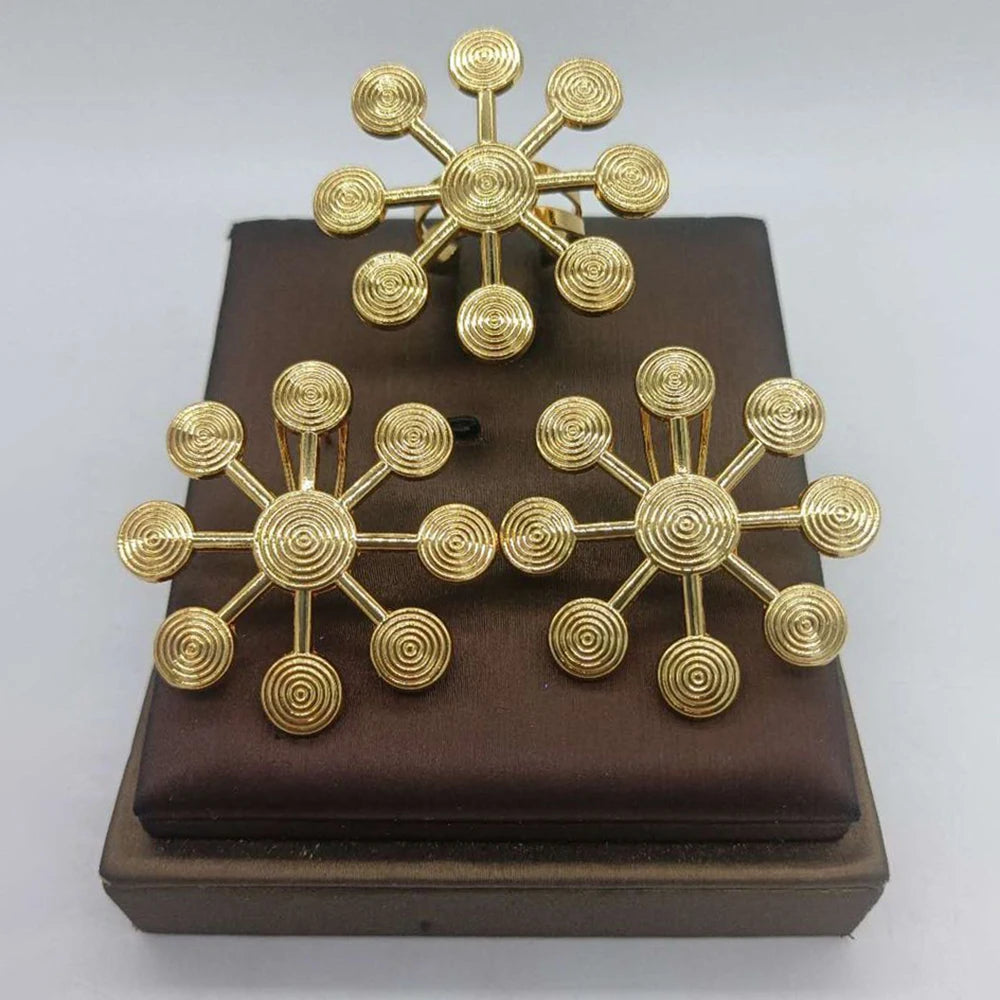 luckacco african gold plated earrings and ring jewelry set for women new design earrings and finger ring set for brazilian jewellery gift