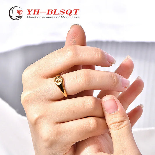 Luckacco European and American New Stainless Steel Rings Five-Pointed Star Three-Dimensional Rings Men's and Women's Rings Versatile Jewelry Punk Style Ready Stock