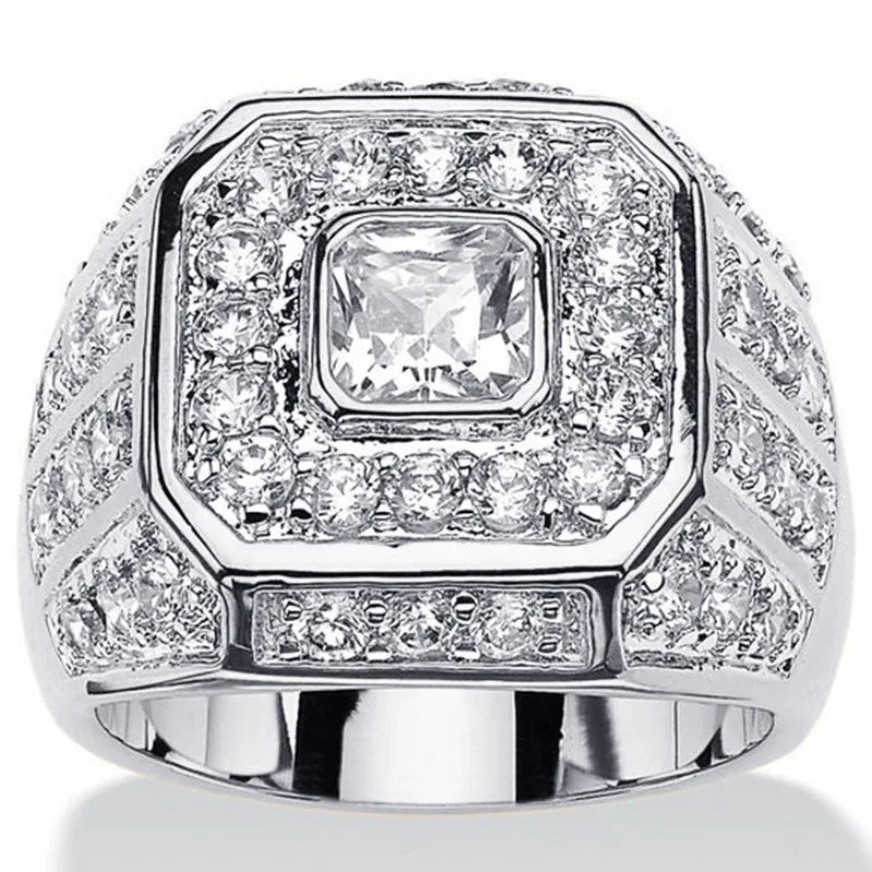 luckacco luxury women rings silver color square round white stone rings party accessories gift